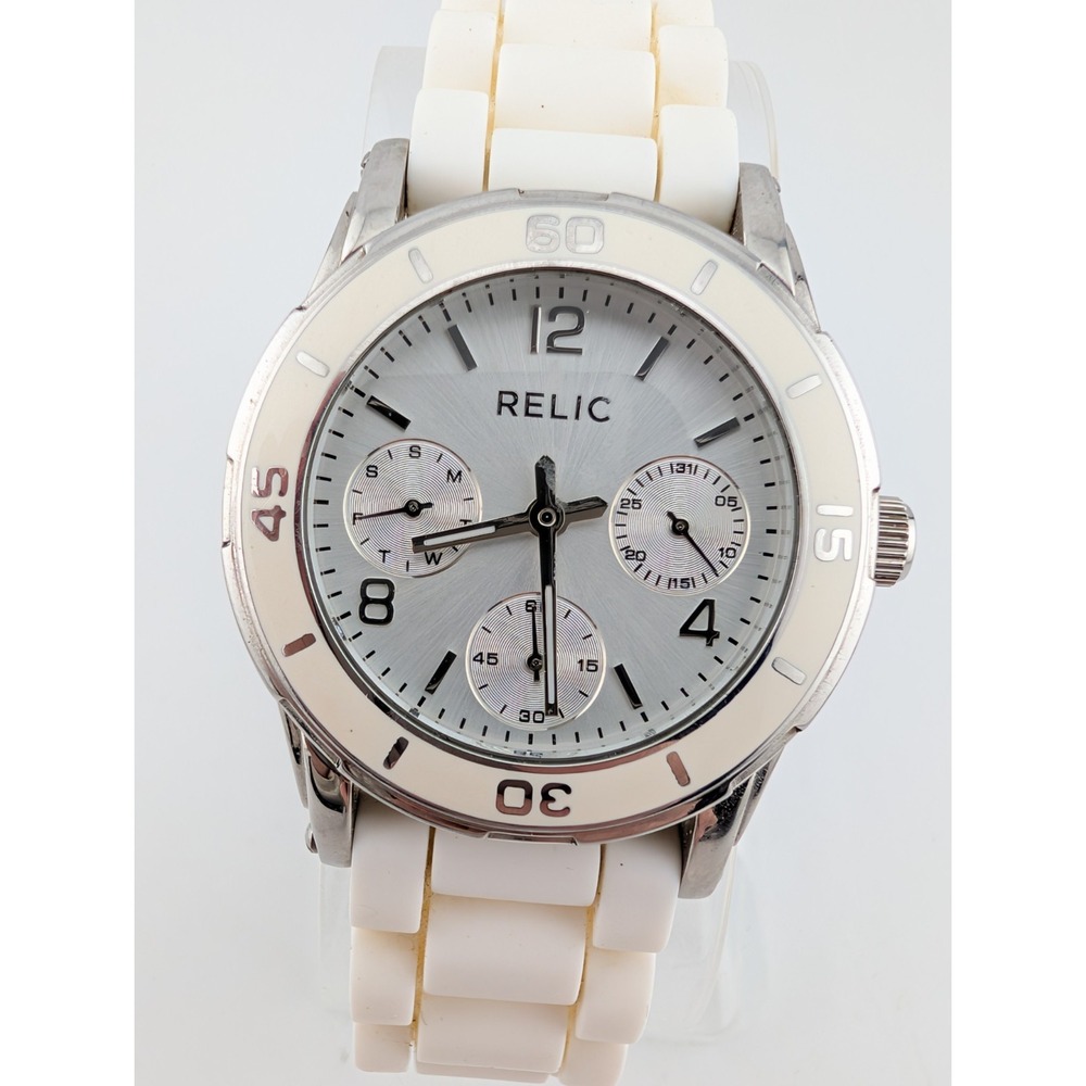Relic Multifunction Watch Women 34mm Case Silicone Band ZR15582- New Battery